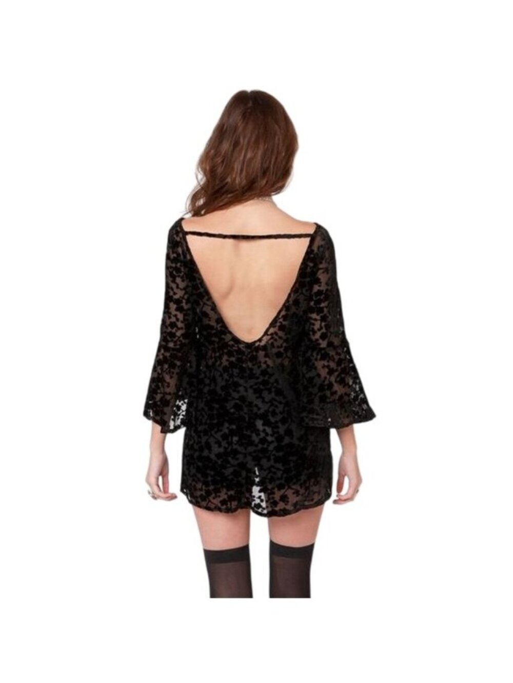 Gypsy Junkies Black Velvet Bell Sleeve Tunic S/M | Boho Whimsigoth Dark Coquette - Picture 7 of 16